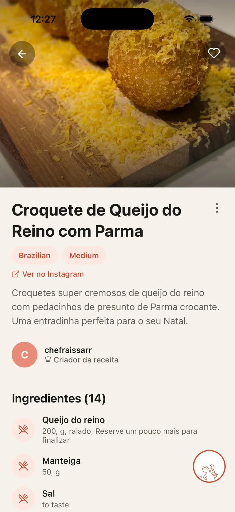 Tela de detalhes de receita do Hugo
